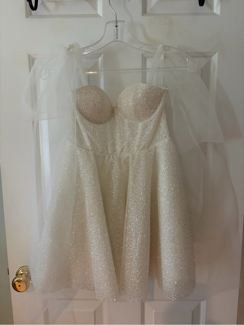 Rosie Etienne Sparkle Ivory Mini Dress with Tulle Straps